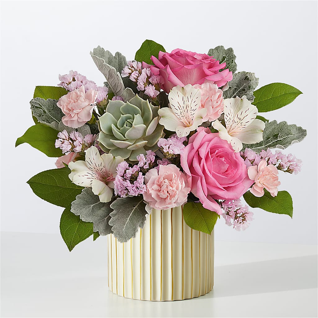 Dusty Rose Bouquet with Ivory Vase – United Family Flower And Gifts, Brooklyn NY