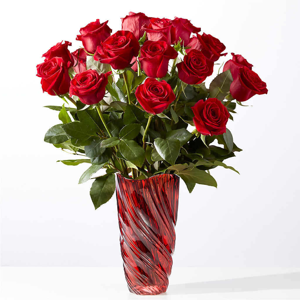 Classic Love Red Rose Bouquet with Luxe Swirl Vase – United Family Flower And Gifts, Brooklyn NY