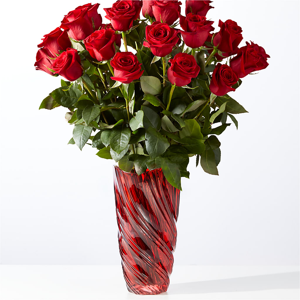 Classic Love Red Rose Bouquet with Luxe Swirl Vase – United Family Flower And Gifts, Brooklyn NY
