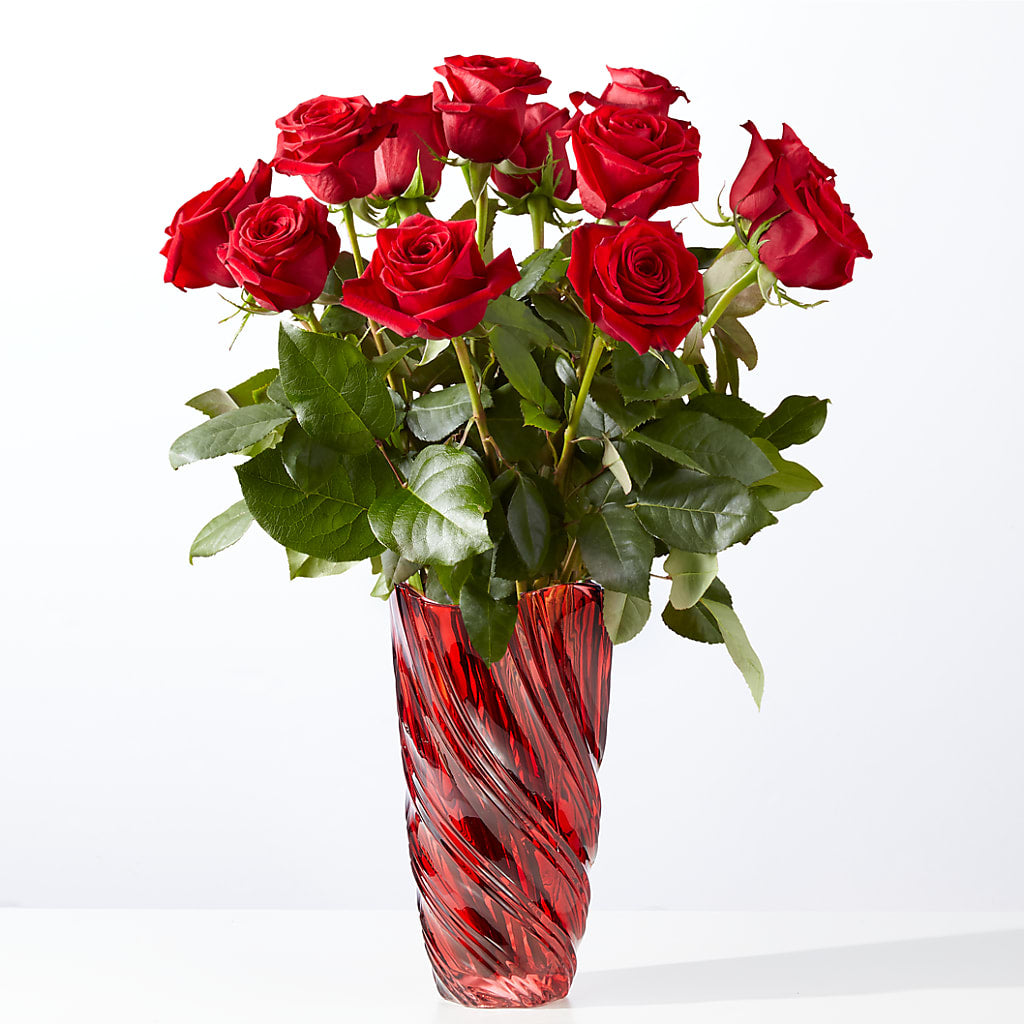 Classic Love Red Rose Bouquet with Luxe Swirl Vase – United Family Flower And Gifts, Brooklyn NY