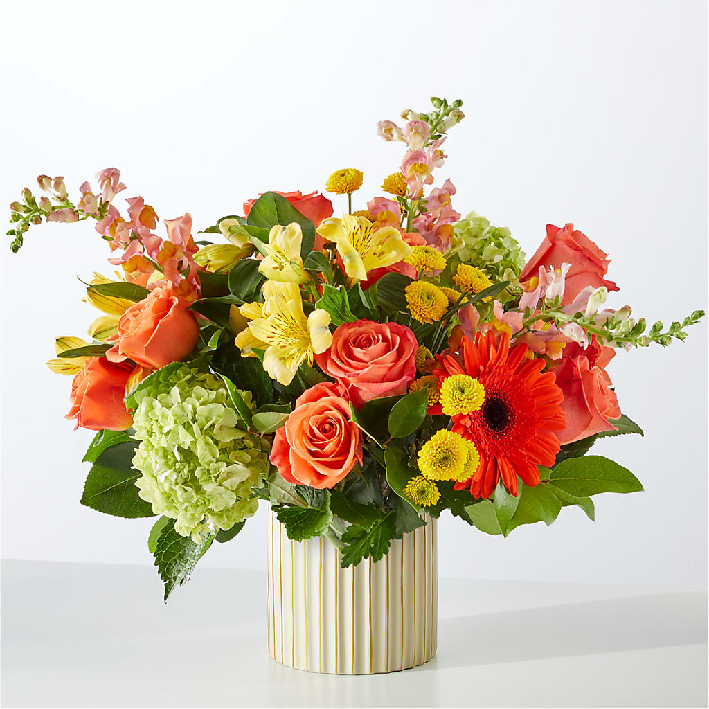 Autumn Sunshine Bouquet with Ivory Vase – United Family Flower And Gifts, Brooklyn NY