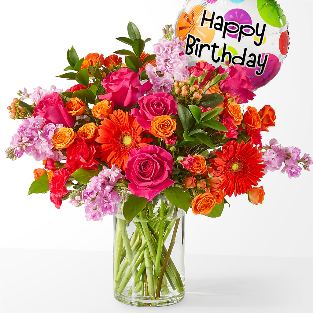 Fiesta Bouquet with Birthday Balloon –  United Family Flower And Gifts, Brooklyn NY