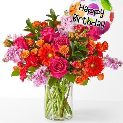 Fiesta Bouquet with Birthday Balloon –  United Family Flower And Gifts, Brooklyn NY