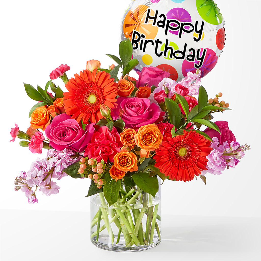 Fiesta Bouquet with Birthday Balloon –  United Family Flower And Gifts, Brooklyn NY