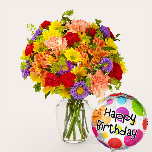 Kaleidoscope Bouquet with Birthday Balloon –  United Family Flower And Gifts, Brooklyn NY