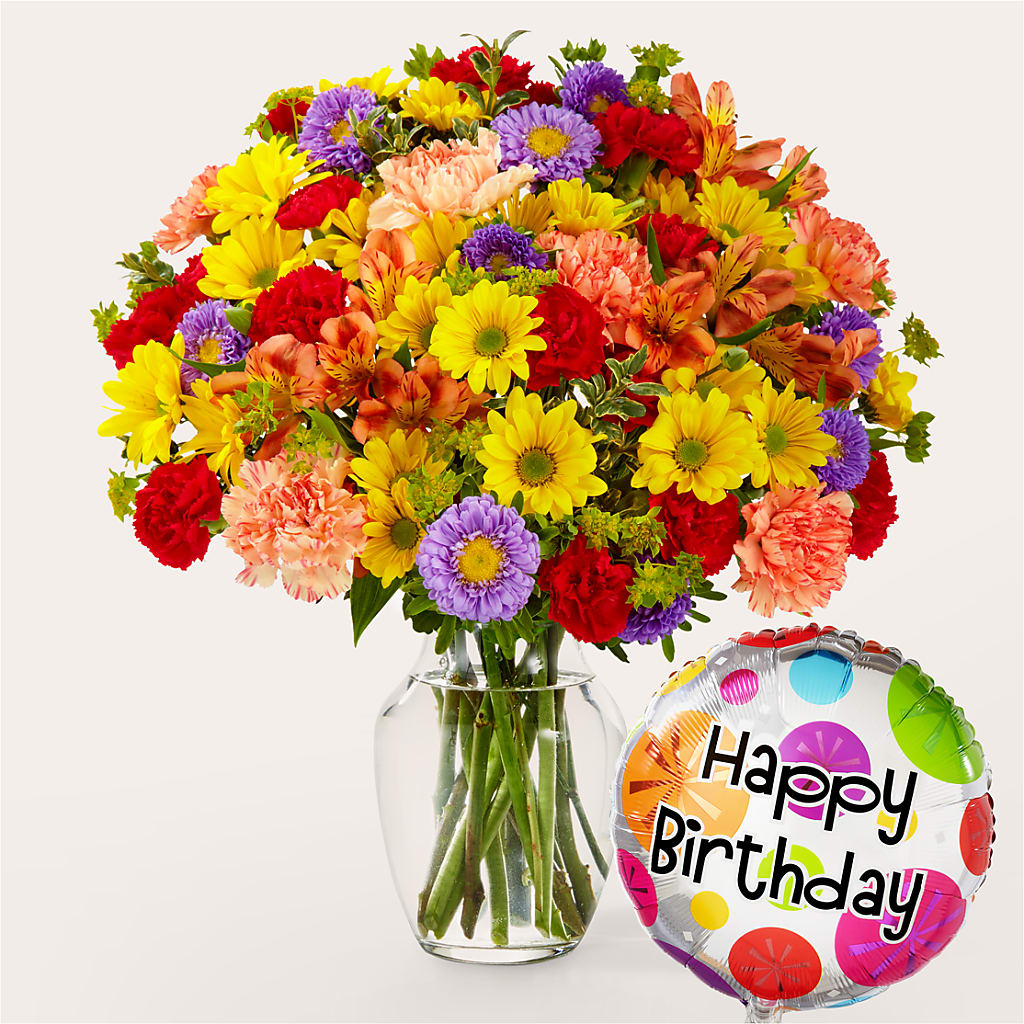 Kaleidoscope Bouquet with Birthday Balloon –  United Family Flower And Gifts, Brooklyn NY