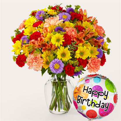 Kaleidoscope Bouquet with Birthday Balloon –  United Family Flower And Gifts, Brooklyn NY
