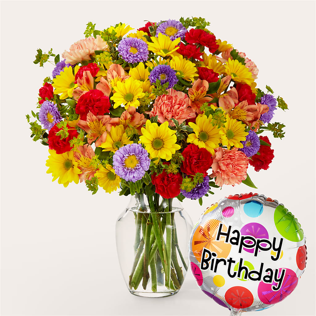 Kaleidoscope Bouquet with Birthday Balloon –  United Family Flower And Gifts, Brooklyn NY