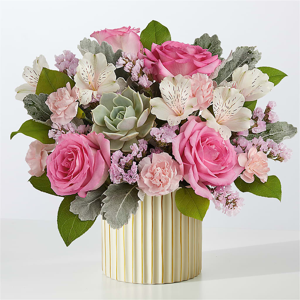Dusty Rose Bouquet with Ivory Vase –  United Family Flower And Gifts, Brooklyn NY
