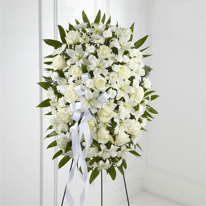 Exquisite Tribute Standing Spray-White Ribbon –  United Family Flower And Gifts, Brooklyn NY
