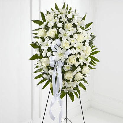 Exquisite Tribute Standing Spray-White Ribbon –  United Family Flower And Gifts, Brooklyn NY