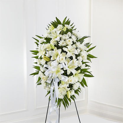 Exquisite Tribute Standing Spray-White Ribbon –  United Family Flower And Gifts, Brooklyn NY