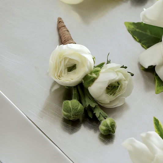 White Ranunculus Boutonniere –  United Family Flower And Gifts, Brooklyn NY