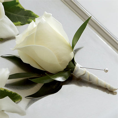 White Rose Boutonniere –  United Family Flower And Gifts, Brooklyn NY